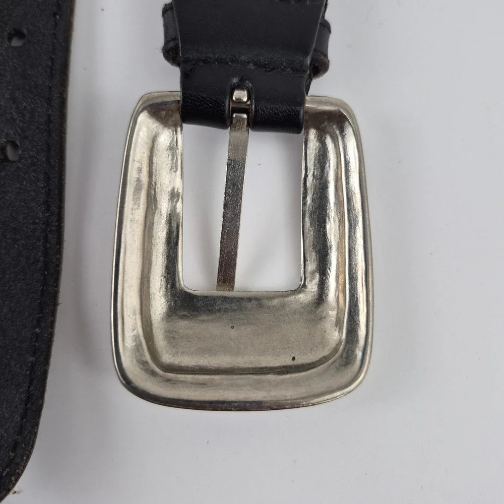 Kids Black Braided Genuine Leather Western Concho Belt Silver Tone Buckle ML